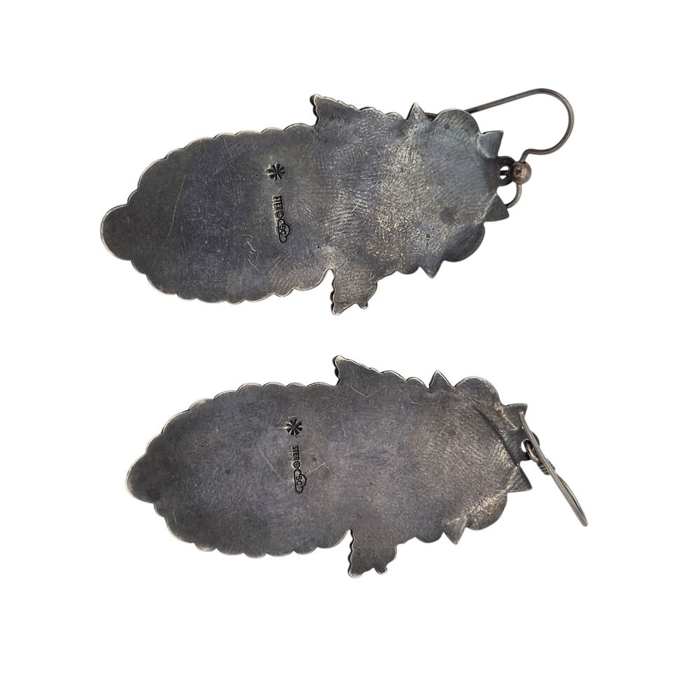 Vtg Southwestern SC Cloud Natural Multicolor Stones Sterling Silver Earrings - Picture 4 of 6